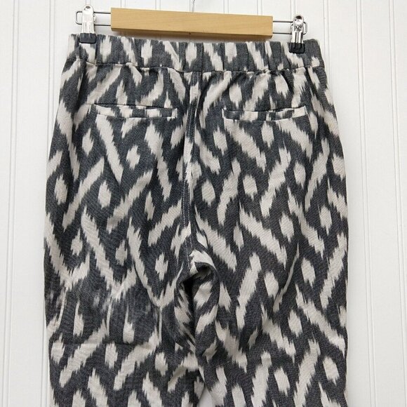 J Crew Seaside Ikat Print Pants Size 2 Joggers Gray White Pull On Boho Pockets - Picture 8 of 12